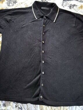 Vintage Metropolitan View 100% Silk Knit Button Up Polo Shirt Black Women’s L